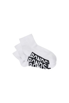 Bonds Mens Logo Cushioned Quarter Crew 3 Pack White