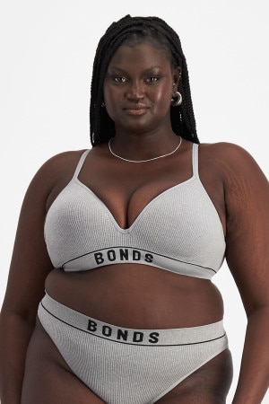 Bonds Retro Rib Wirefree Tee Bra Heritage Grey Mar